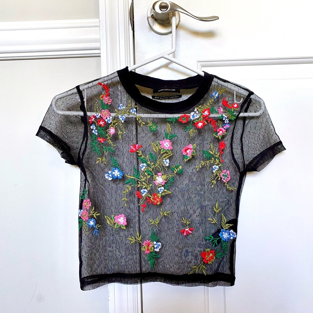 Urban Outfitters Black Sheer Floral Crop Top
